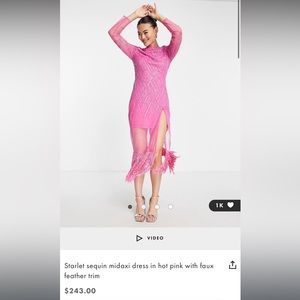 Starlet sequin midaxi dress in hot pink with faux feather trim